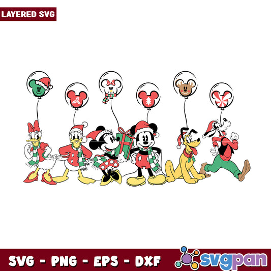 mouse and friends christmas svg, disney characters svg, christmas logo svg