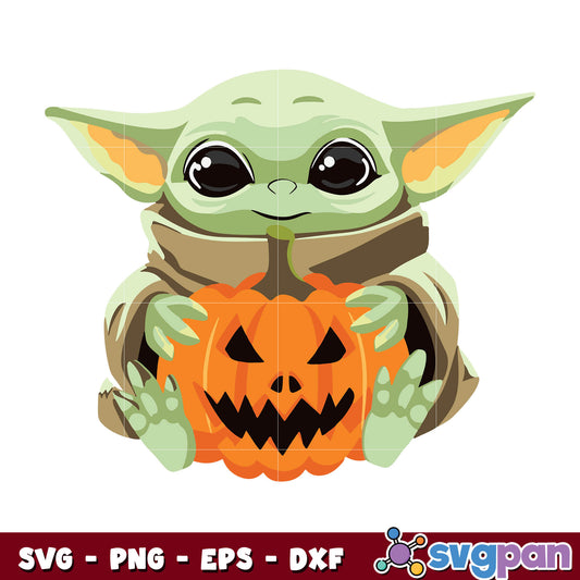 Baby Yoda Halloween Pumpkin Sticker cute svg