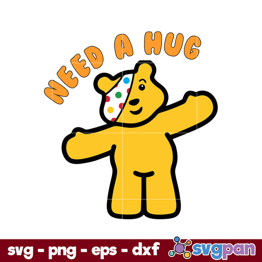 Pudsey Bear Need A Hug SVG, Children In Need SVG, Cartoon SVG