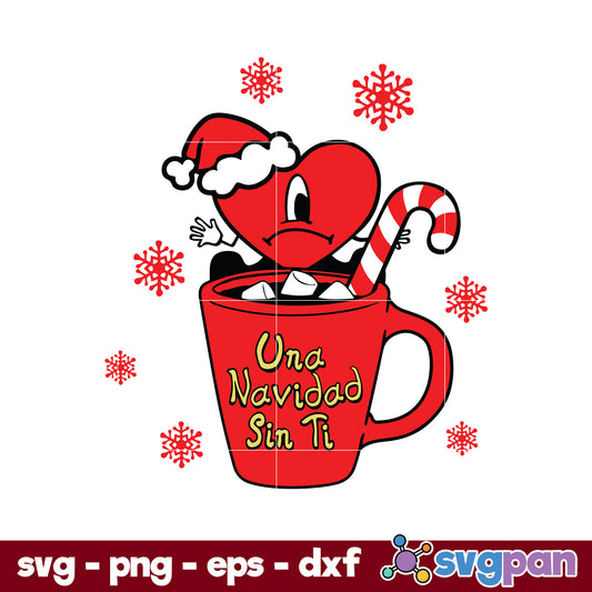 Una Navidad Sin Ti SVG, Bunny Heart Santa Claus Hat SVG, Christmas SVG.