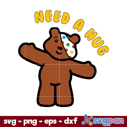 Pudsey Bear Blush Need A Hug SVG, Children In Need SVG, Cartoon SVG.