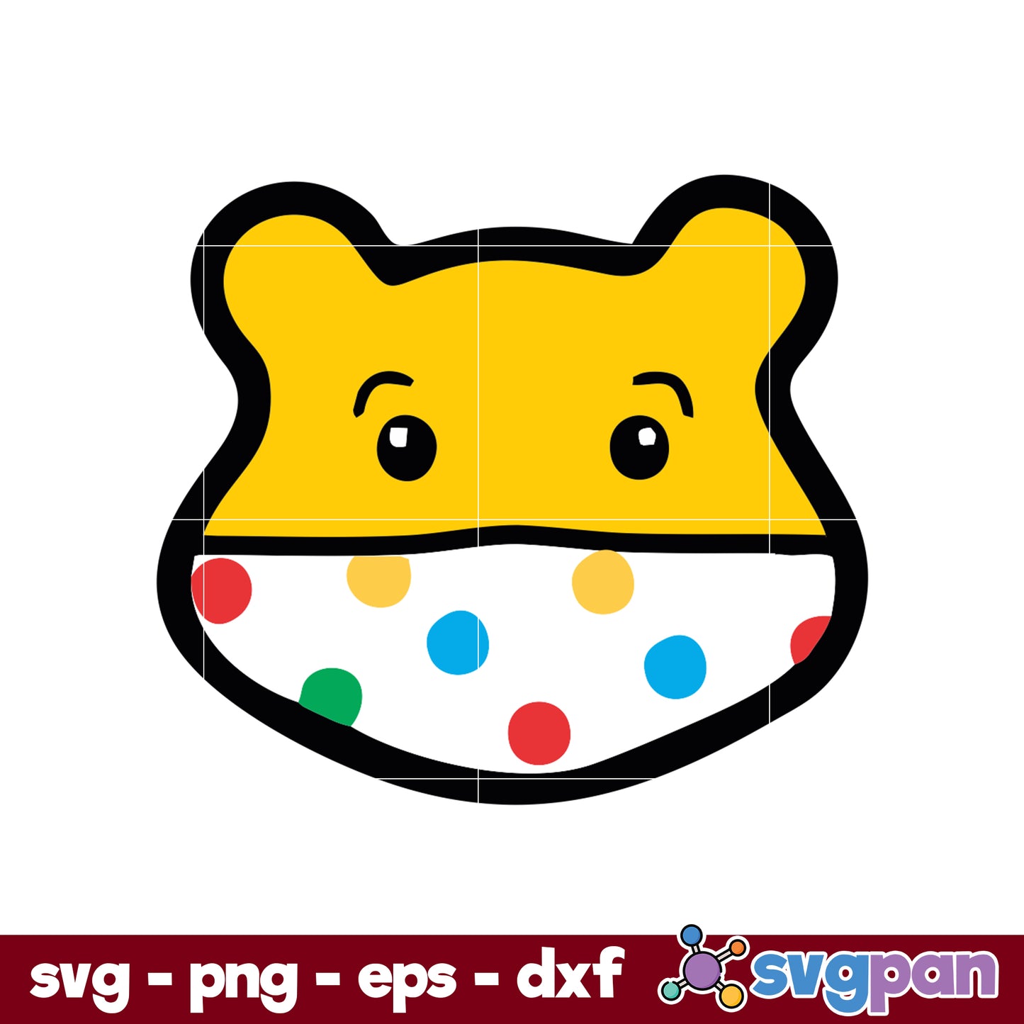 Pudsey Bear Face Mask SVG, Red Nose Day SVG, Cartoon SVG