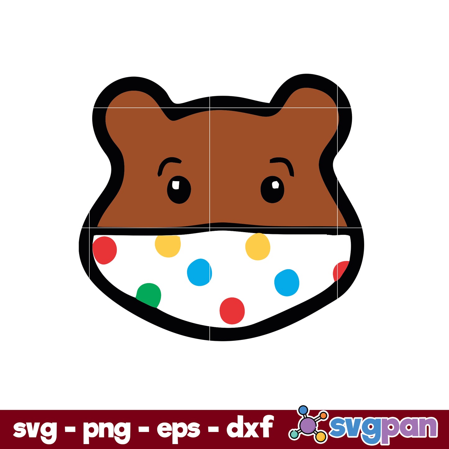 Pudsey Bear Brown Face Mask SVG, Red Nose Day SVG, Cartoon SVG