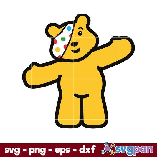 Pudsey Bear Open Your Arms SVG, Red Nose Day SVG, Cartoon SVG