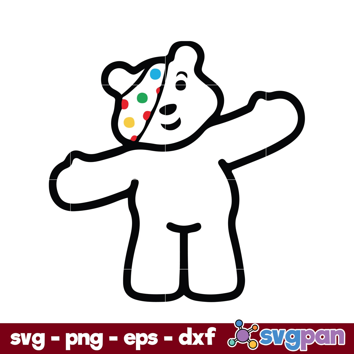 Pudsey Bear Open Your Arms Outline SVG, Red Nose Day SVG.