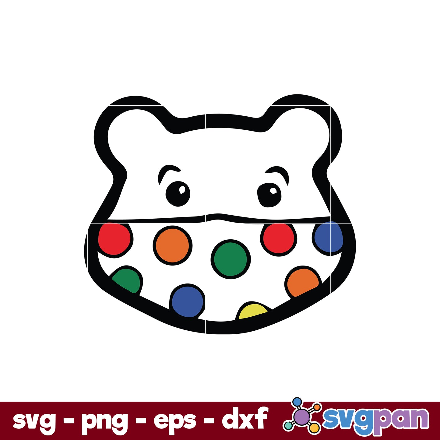 Bear Brown Face Mask Outline SVG, Red Nose Day SVG, Cartoon SVG