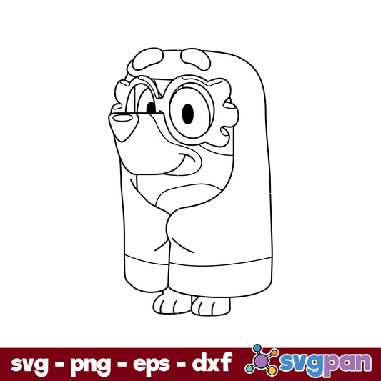 Bluey Granny Outline SVG, Bluey SVG, Cartoon SVG PNG DXF EPS File.