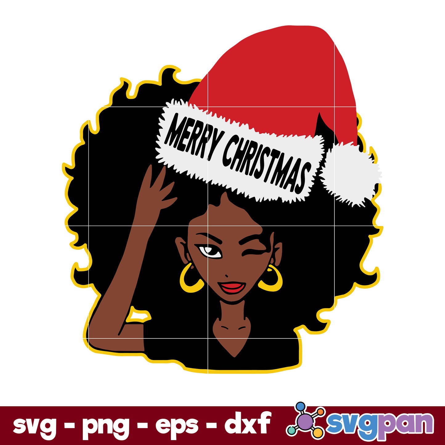 Afro Diva Winking Eye Merry Christmas Melanin Queen Santa SVG, Christmas SVG, PNG DXF EPS Digital File.