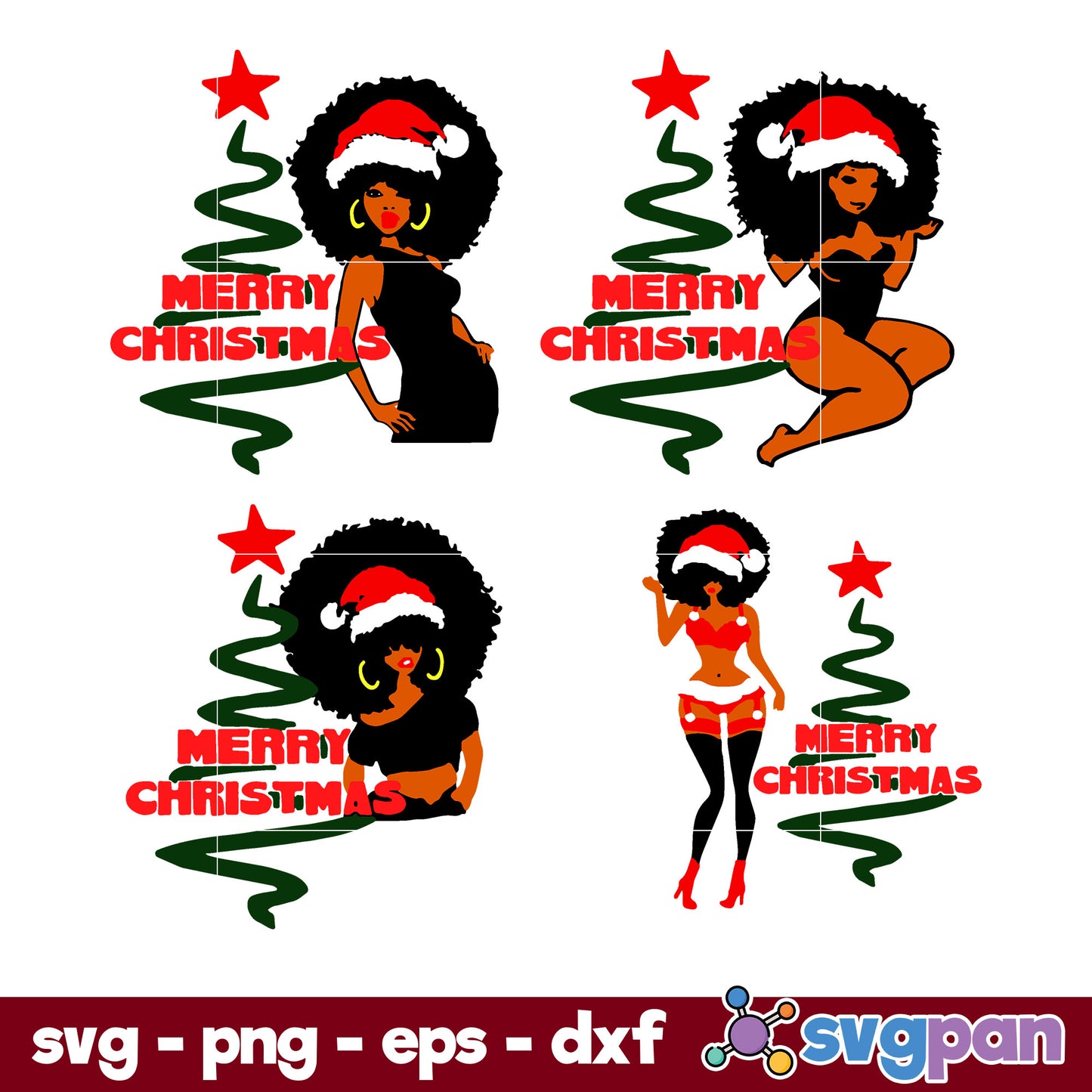 Afro woman Christmas SVG, Christmas SVG, PNG DXF EPS Digital File.