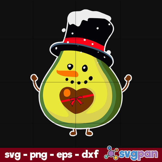 Avocado Snowman Christmas SVG, Christmas SVG, PNG DXF EPS Digital File.