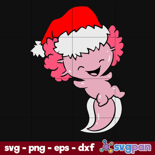 Axolotl With Santa Hat Cute Christmas SVG, Christmas SVG, PNG DXF EPS Digital File.