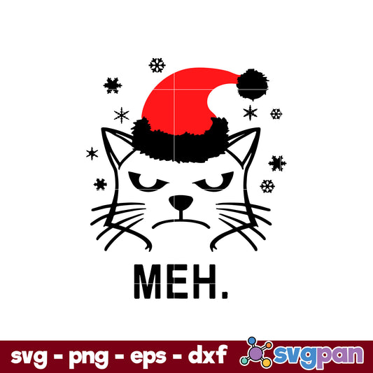 Christmas Cat Meh SVG, Christmas SVG, PNG DXF EPS Digital File.