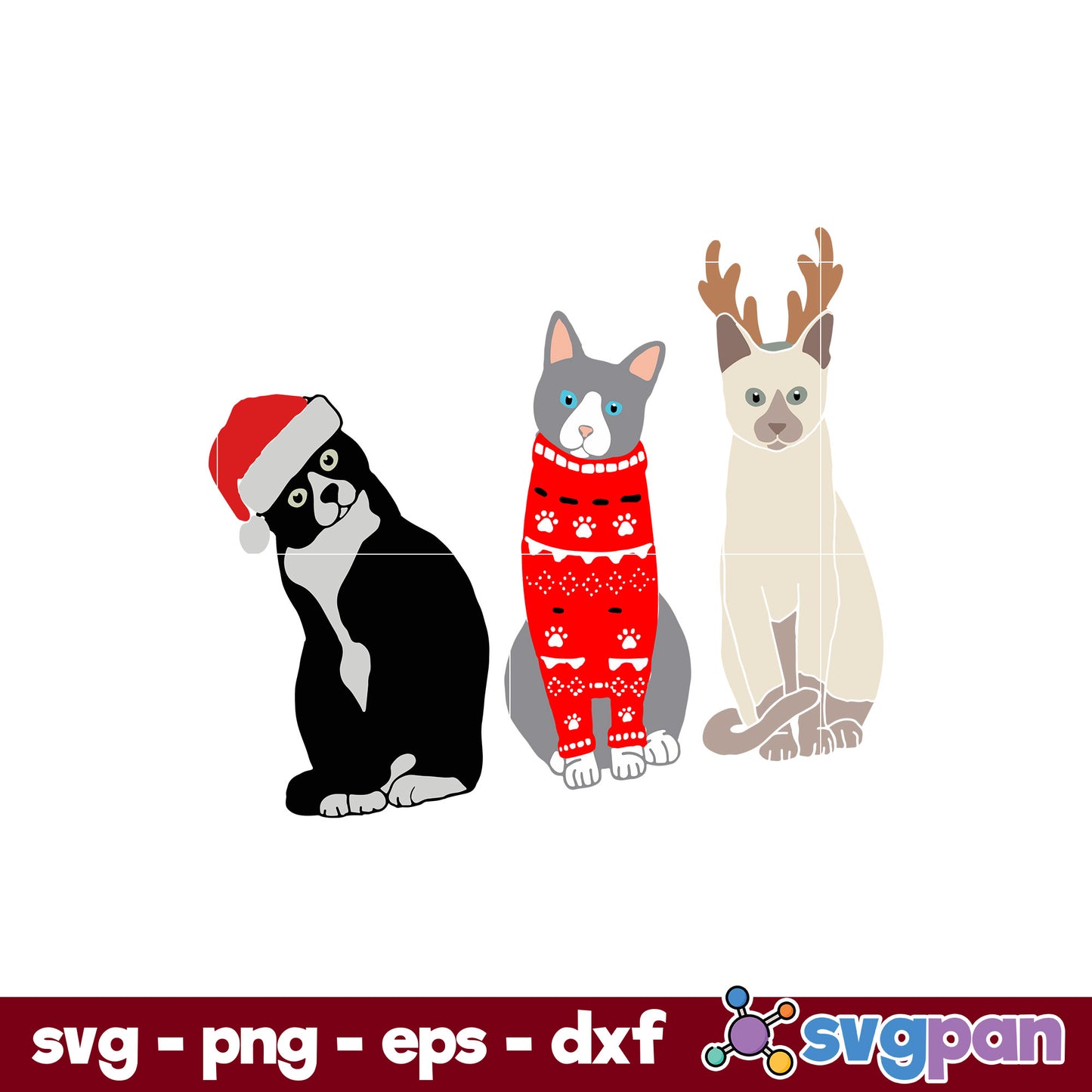 Christmas Cat SVG, Christmas SVG, PNG DXF EPS Digital File.