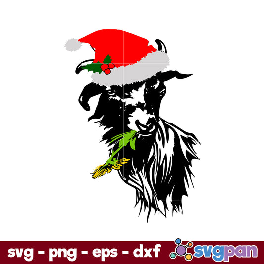 Christmas Goat Adorable Santa Hat SVG, Christmas SVG, PNG DXF EPS Digital File.