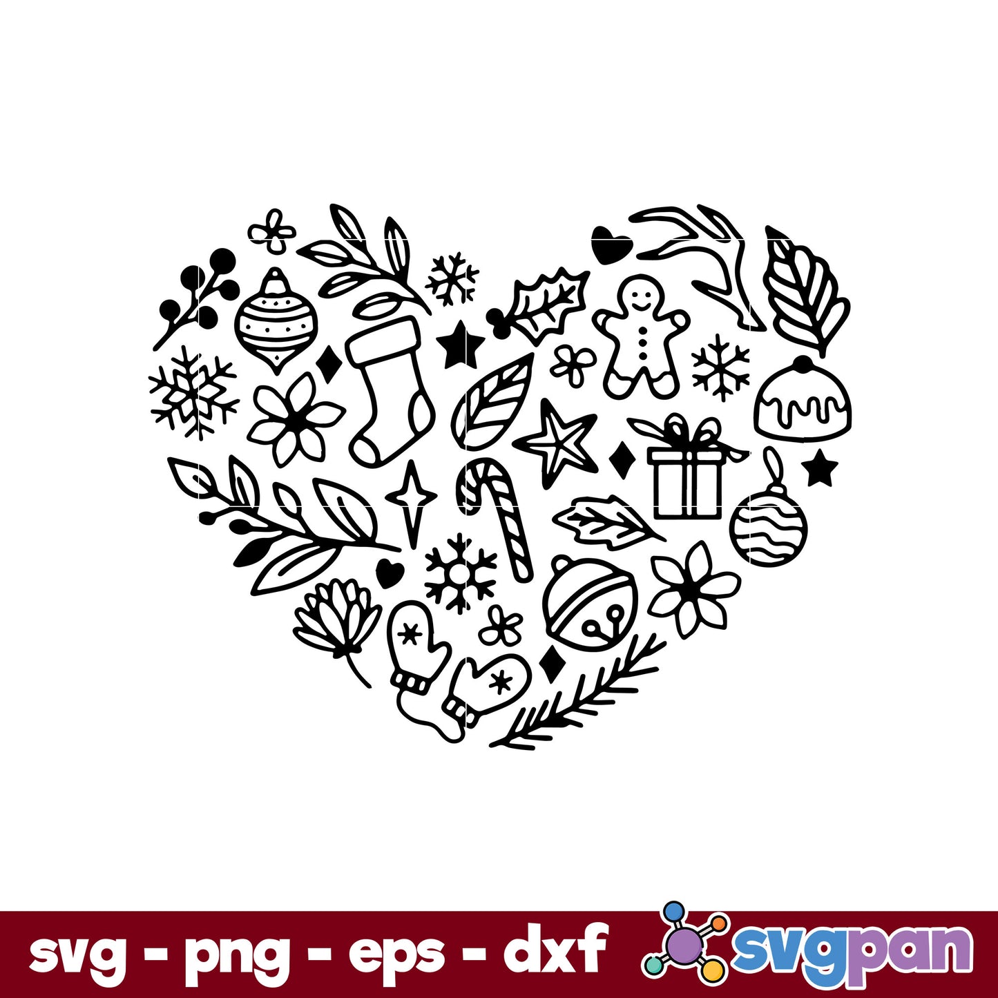 Christmas Heart SVG, Christmas SVG, PNG DXF EPS Digital File.