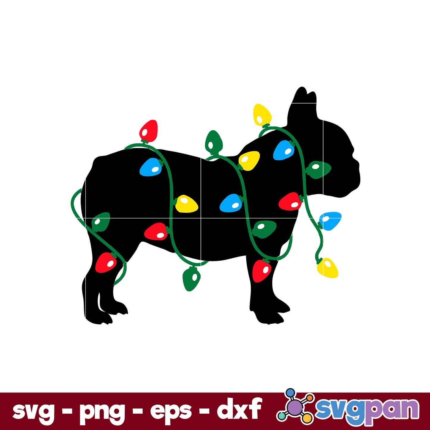 Christmas Lights French Bulldog SVG, Christmas SVG, PNG DXF EPS Digital File.