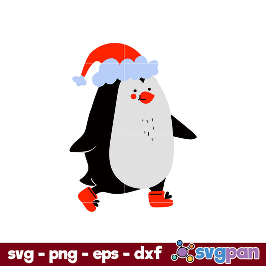 Christmas Penguin With Santa Hat SVG, Christmas SVG, PNG DXF EPS Digital File.