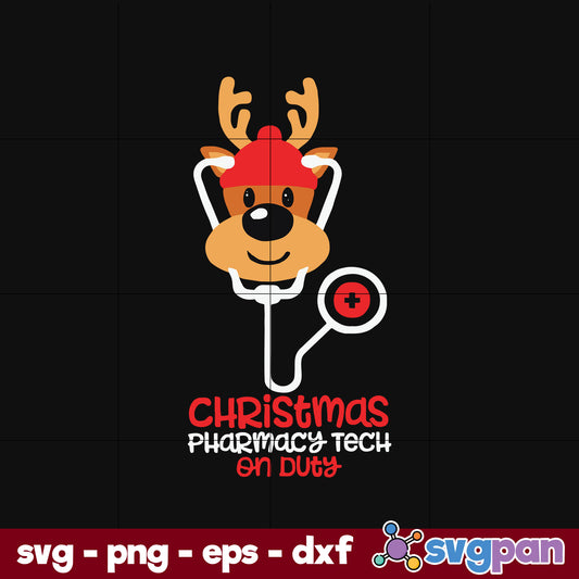 Christmas Pharmacy Tech On Duty Reindeer Nurse Classic SVG, Christmas SVG, PNG DXF EPS Digital File.