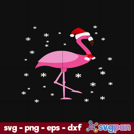 Christmas Santa Snow Pink Flamingo SVG, Christmas SVG, PNG DXF EPS Digital File.