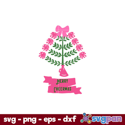 Christmas Tree Cheerleader Pink Poms Merry Cheermas SVG, Christmas SVG, PNG DXF EPS Digital File.