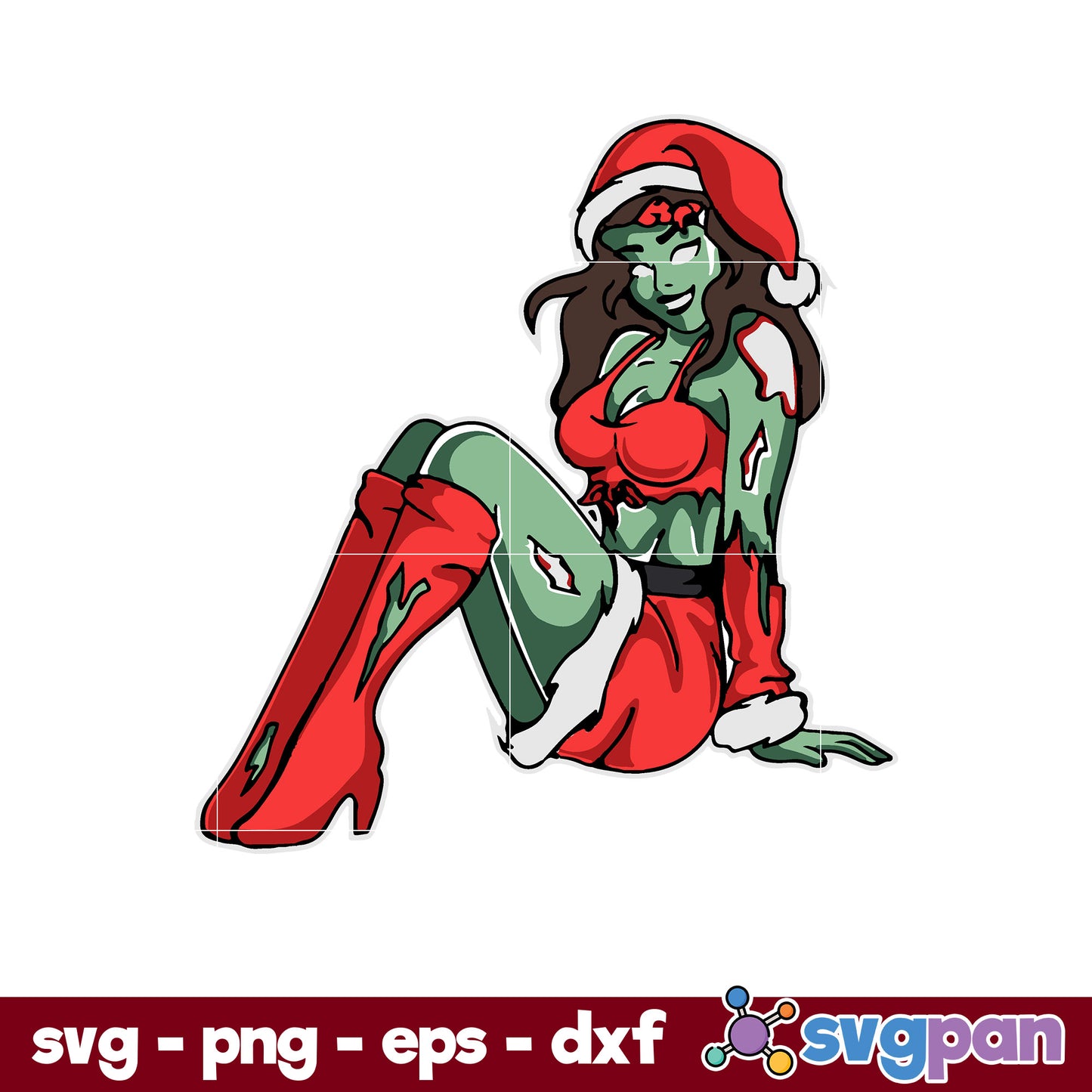 Christmas Zombie Pin Up Girl Pajama SVG, Christmas SVG, PNG DXF EPS Digital File.