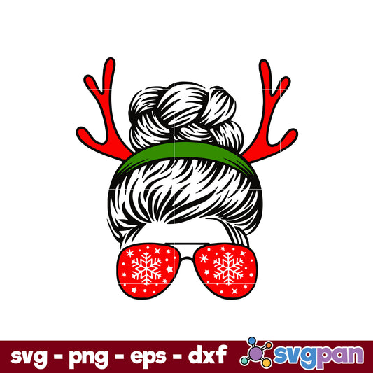 Christmas Messy Bun Deer Christmas SVG, Christmas SVG, PNG DXF EPS Digital File.