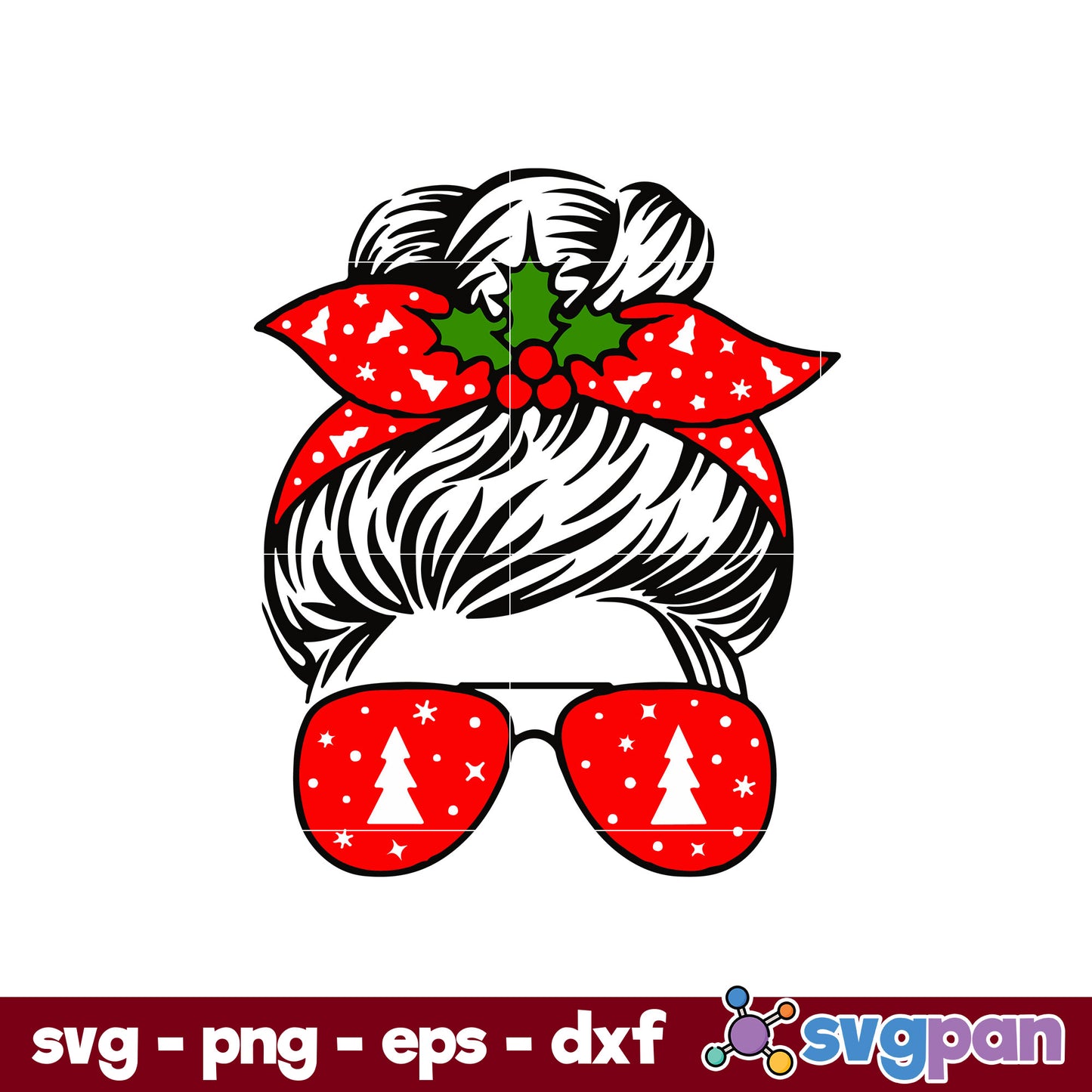 Christmas Messy Bun Mom Life SVG, Christmas SVG, PNG DXF EPS Digital File.