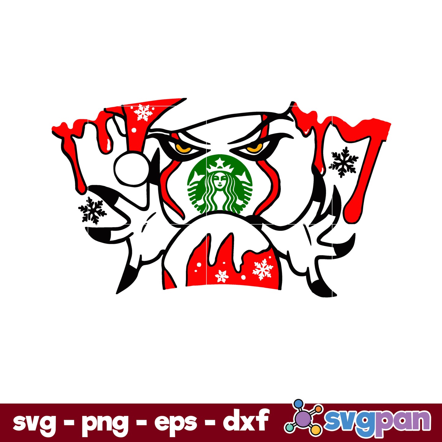 Full Wrap Starbucks Christmas Clown SVG, Christmas SVG, PNG DXF EPS Digital File.