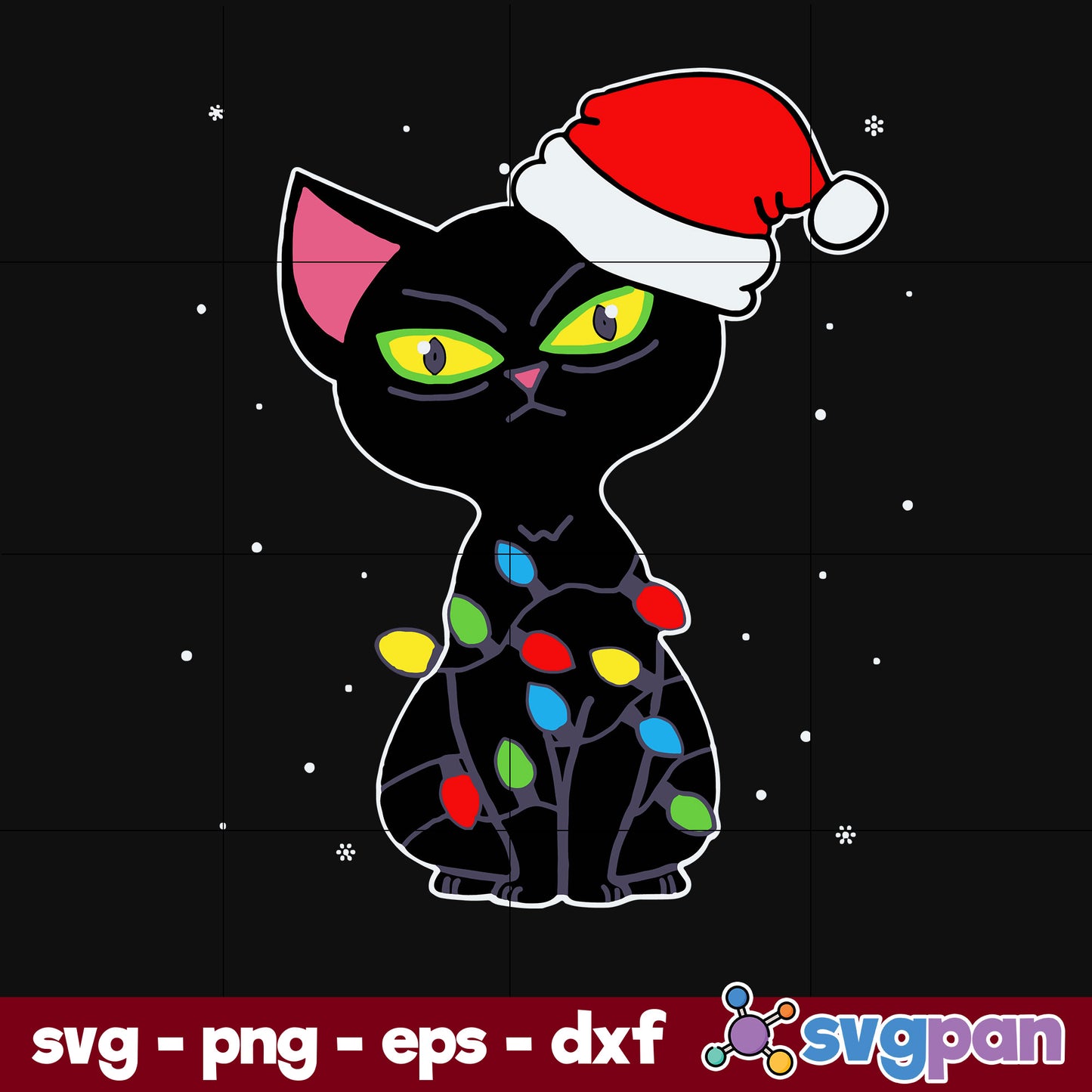 Funny Black Cat Christmas Lights Jolly Christmas Family SVG, Christmas SVG, PNG DXF EPS Digital File.