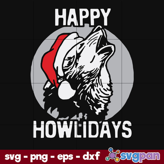 Happy Howlidays Christmas  Wolf SVG, Christmas SVG, PNG DXF EPS Digital File.