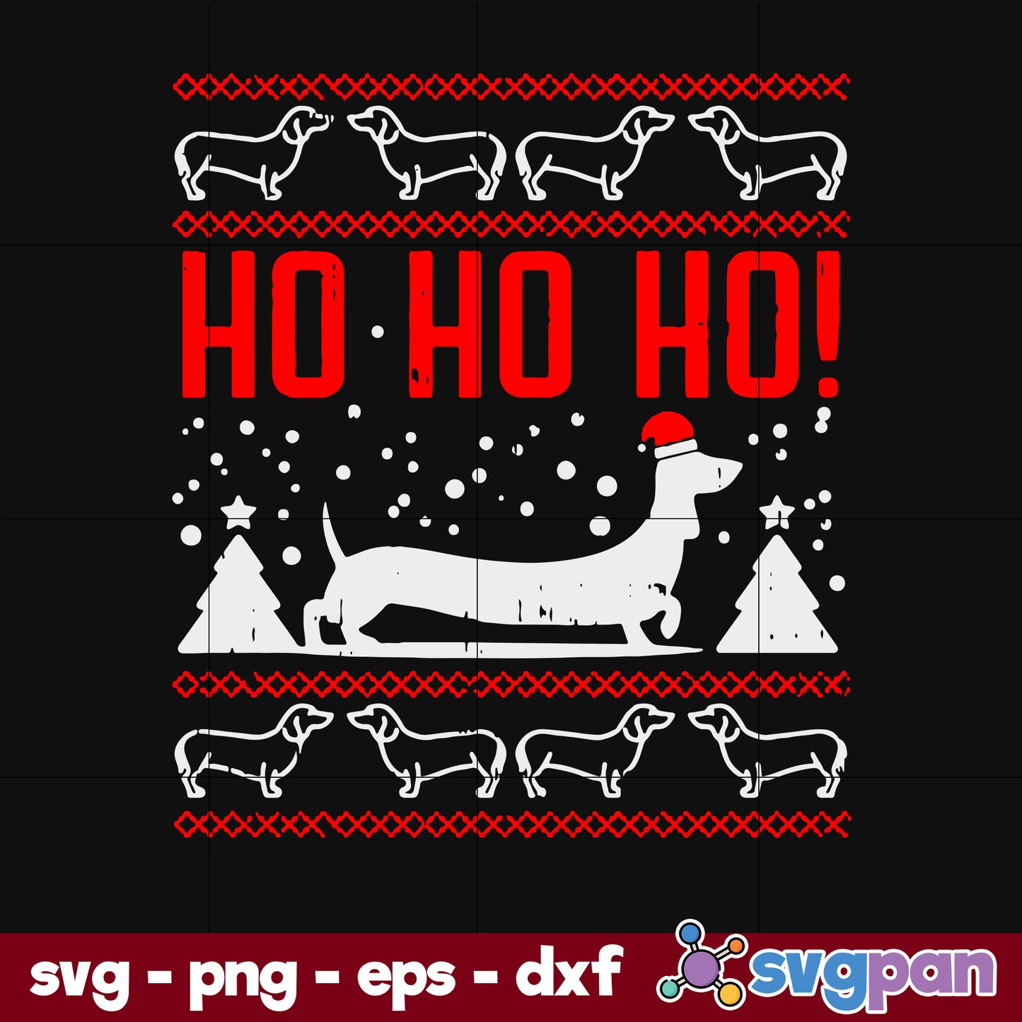 Ho Ho Dachshund Santa Ugly Christmas SVG, Christmas SVG, PNG DXF EPS Digital File.