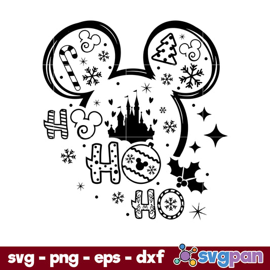 Ho Ho Ho Merry Christmas Mickey Ear SVG, Christmas SVG, PNG DXF EPS Digital File.