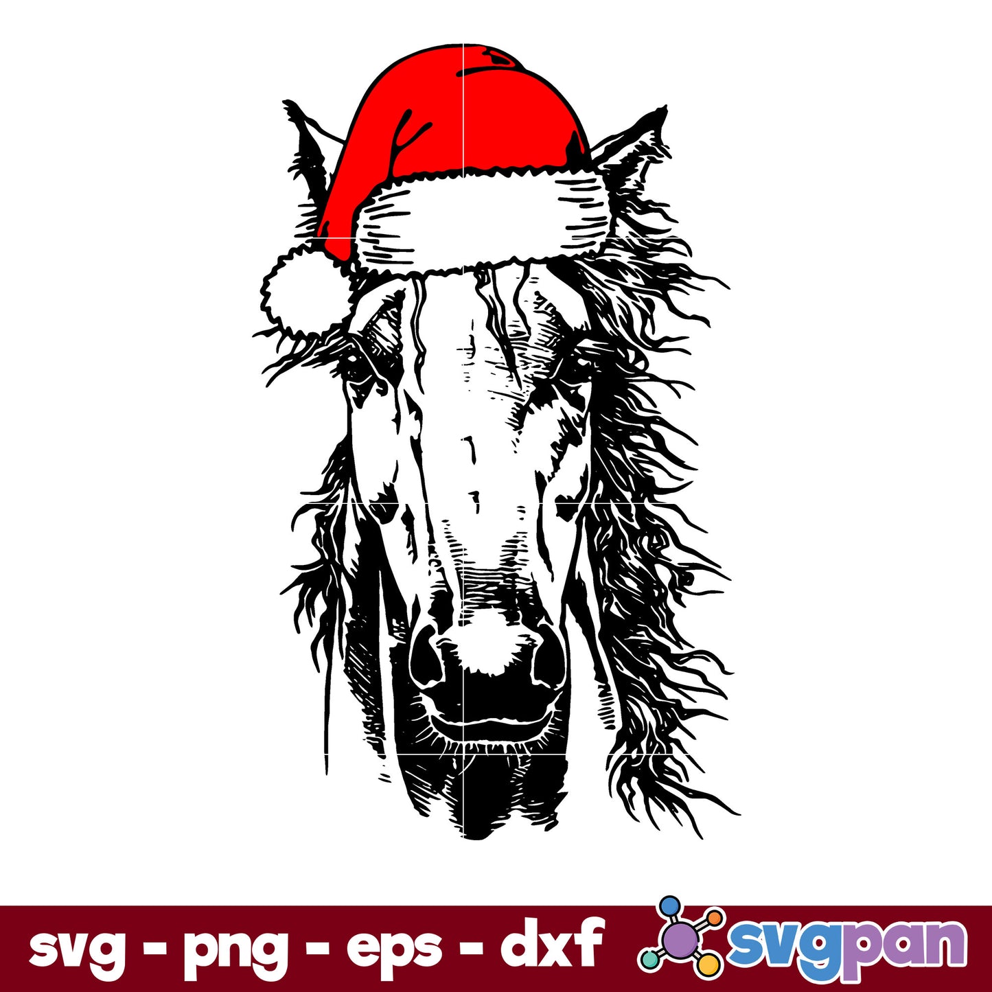 Horse Santa Hat Christmas SVG, Christmas SVG, PNG DXF EPS Digital File.