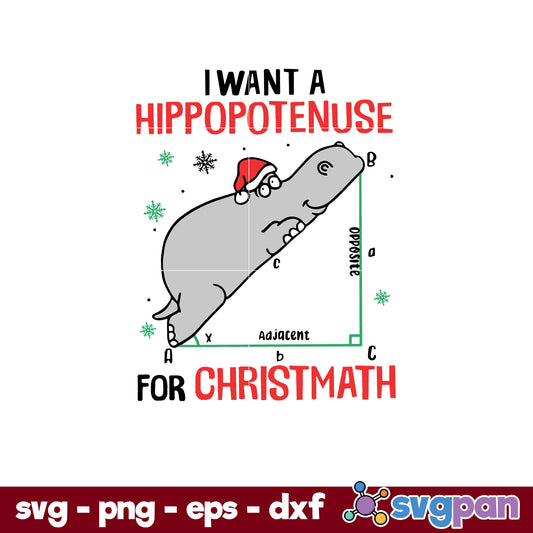 I Want A Hippopotenuse For Christmas SVG, Christmas SVG, PNG DXF EPS Digital File.