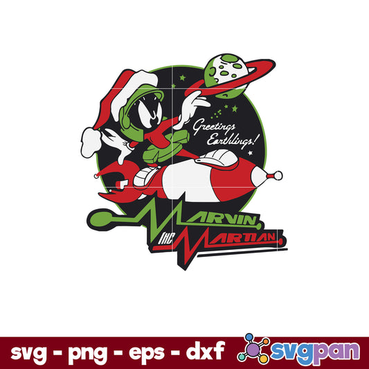 Looney Tunes Christmas Marvin The Martian Greetings SVG, Christmas SVG, PNG DXF EPS Digital File.