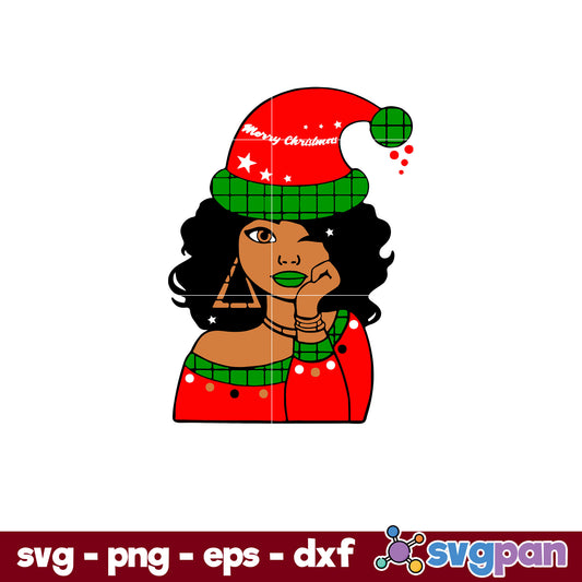 Merry Christmas Black Girl SVG, Christmas SVG, PNG DXF EPS Digital File.