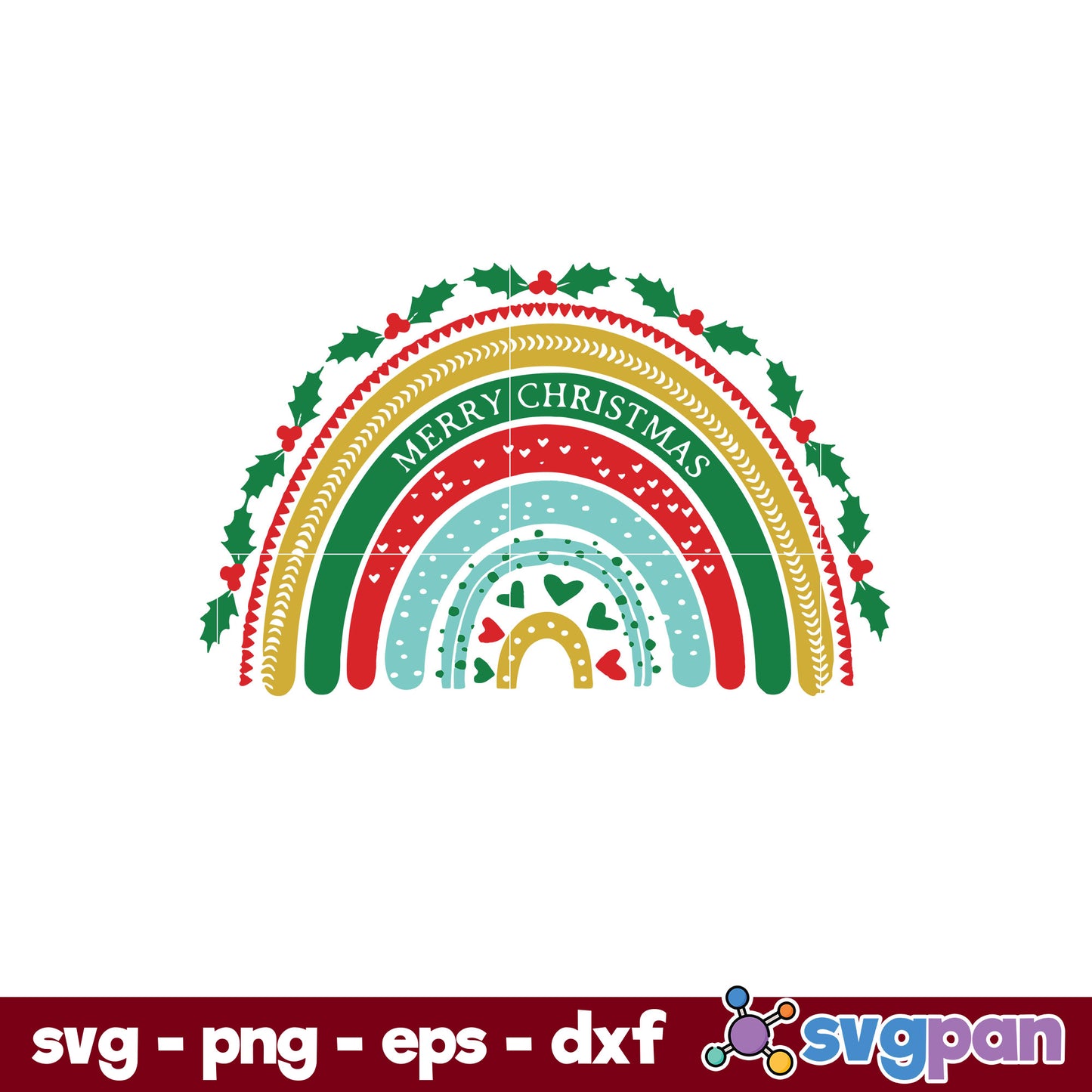 Merry Christmas Rainbow SVG, Christmas SVG, PNG DXF EPS Digital File.