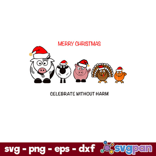 Merry Christmas Vegan Animals SVG, Christmas SVG, PNG DXF EPS Digital File.