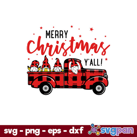 Merry Christmas Y'all Gnome SVG, Christmas SVG, PNG DXF EPS Digital File.