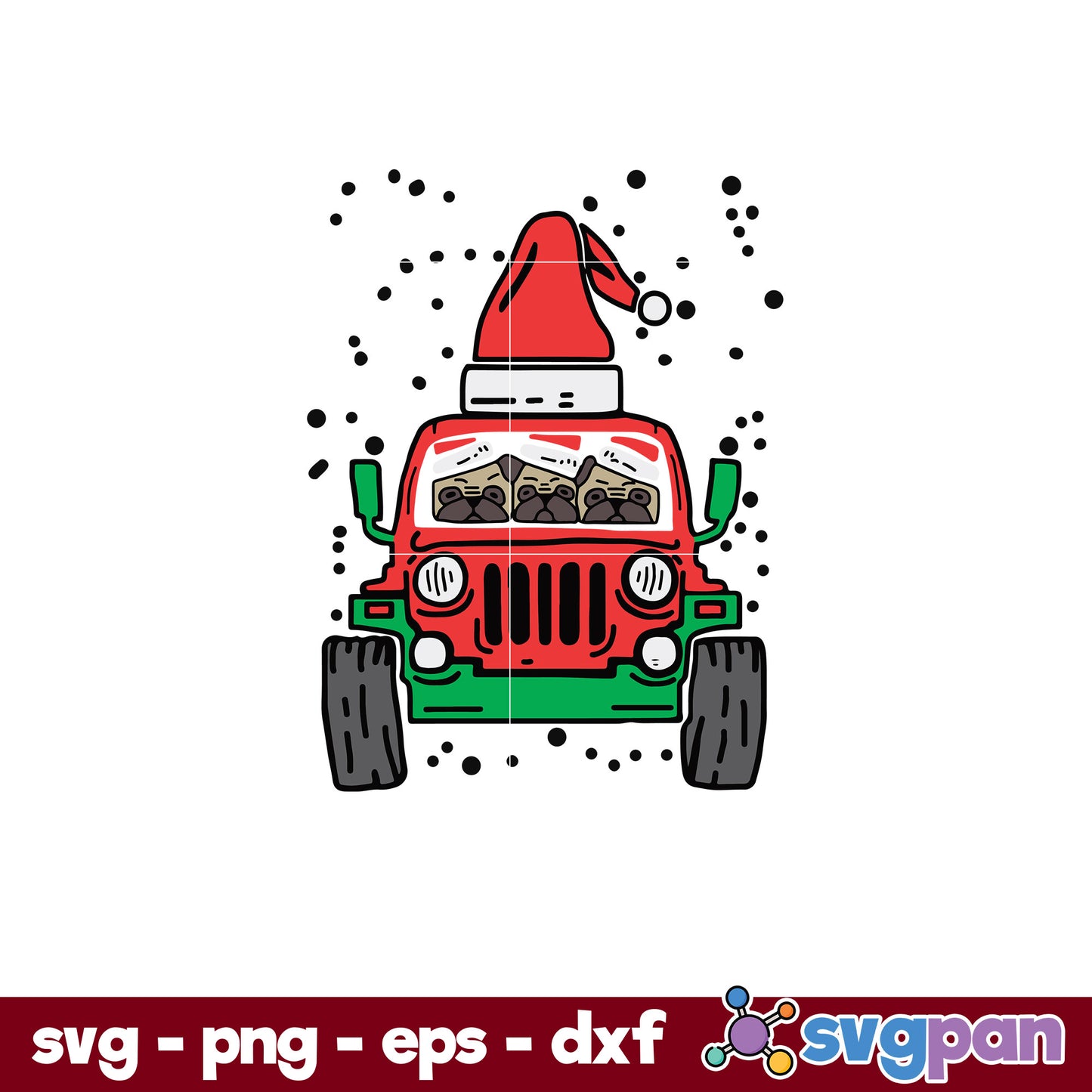 Monster Truck Pug Santa Christmas SVG, Christmas SVG, PNG DXF EPS Digital File.