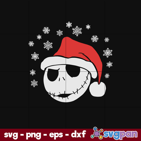 Nightmare Before Christmas Santa Hat Jack Skellington Face SVG, Christmas SVG, PNG DXF EPS Digital File.