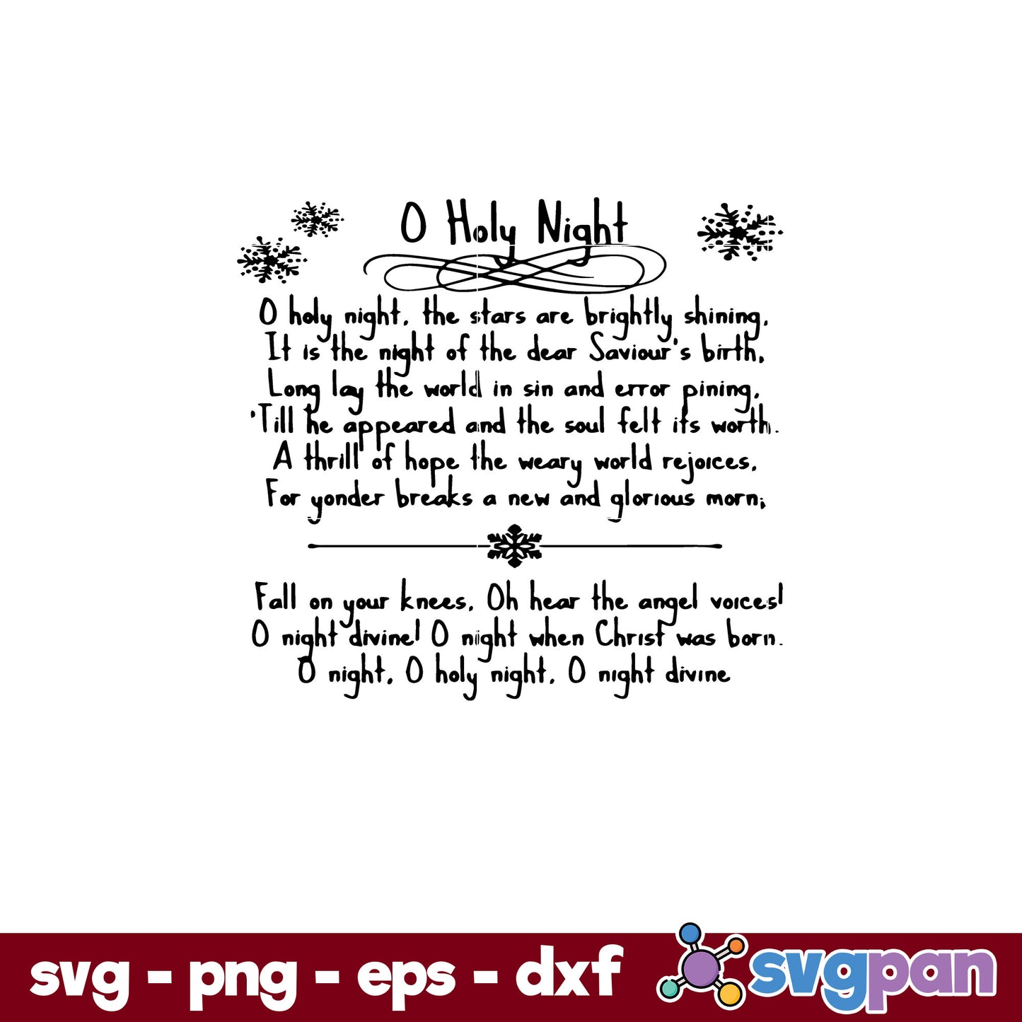 O Holy Night Christmas Carol Music Song Lyrics SVG, Christmas SVG, PNG DXF EPS Digital File.