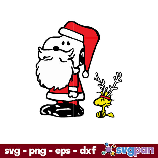 Peanuts Snoopy And Woodstock Santa Antlers SVG, Christmas SVG, PNG DXF EPS Digital File.