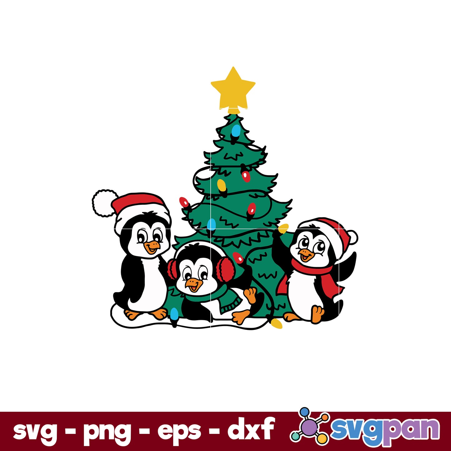 Pengiun Christmas Tree SVG, Christmas SVG, PNG DXF EPS Digital File.