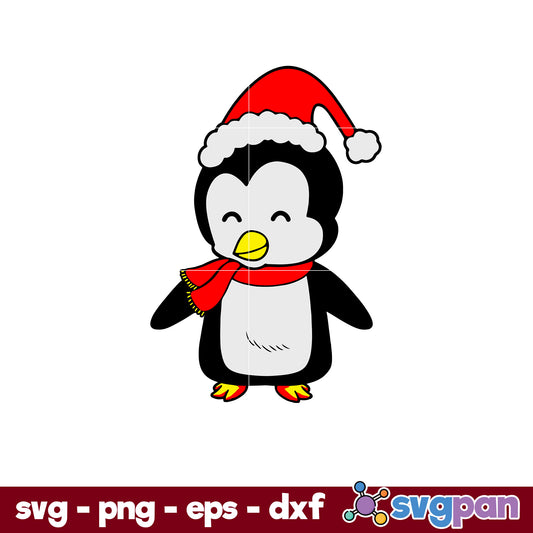 Penguin Christmas Santa Hat SVG, Christmas SVG, PNG DXF EPS Digital File.