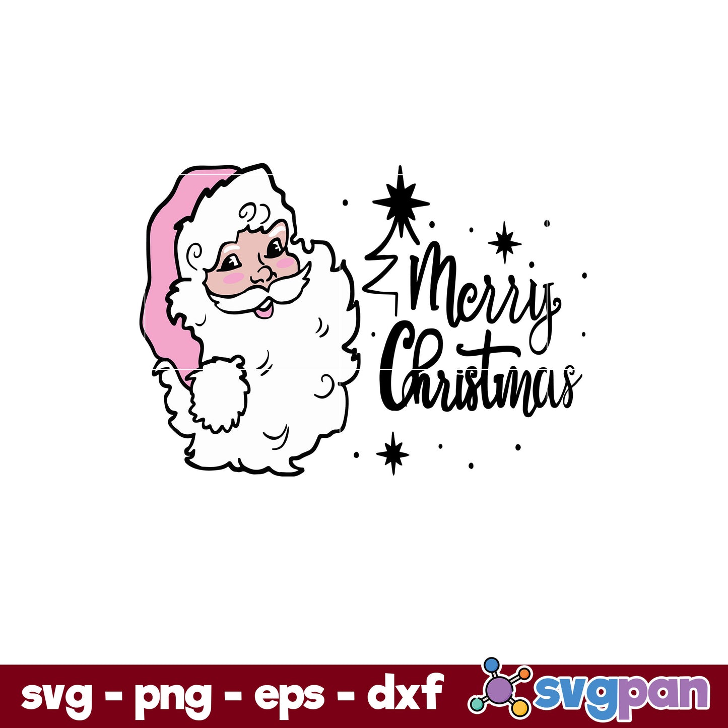 Santa Claus Merry Christmas Pink SVG, Christmas SVG, PNG DXF EPS Digital File.