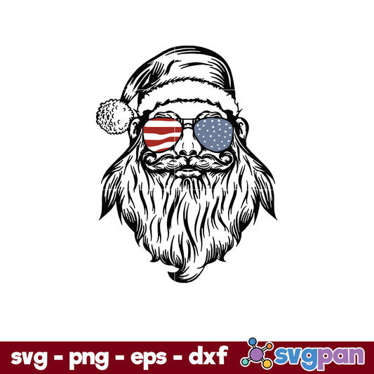 Santa Claus Sunglass Flag USA SVG, Christmas SVG, PNG DXF EPS Digital File.