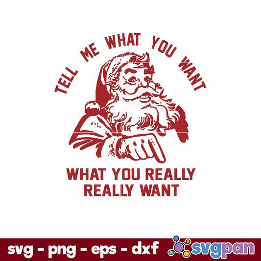 Santa Claus Tell Me What You  Want SVG, Christmas SVG, PNG DXF EPS Digital File.