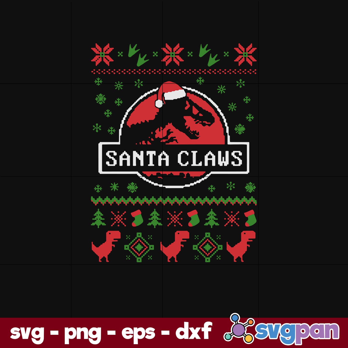 Santa Claws Jurassic Ugly Christmas SVG, Christmas SVG, PNG DXF EPS Digital File.