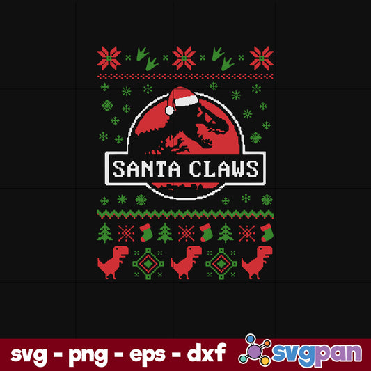 Santa Claws Jurassic Ugly Christmas SVG, Christmas SVG, PNG DXF EPS Digital File.